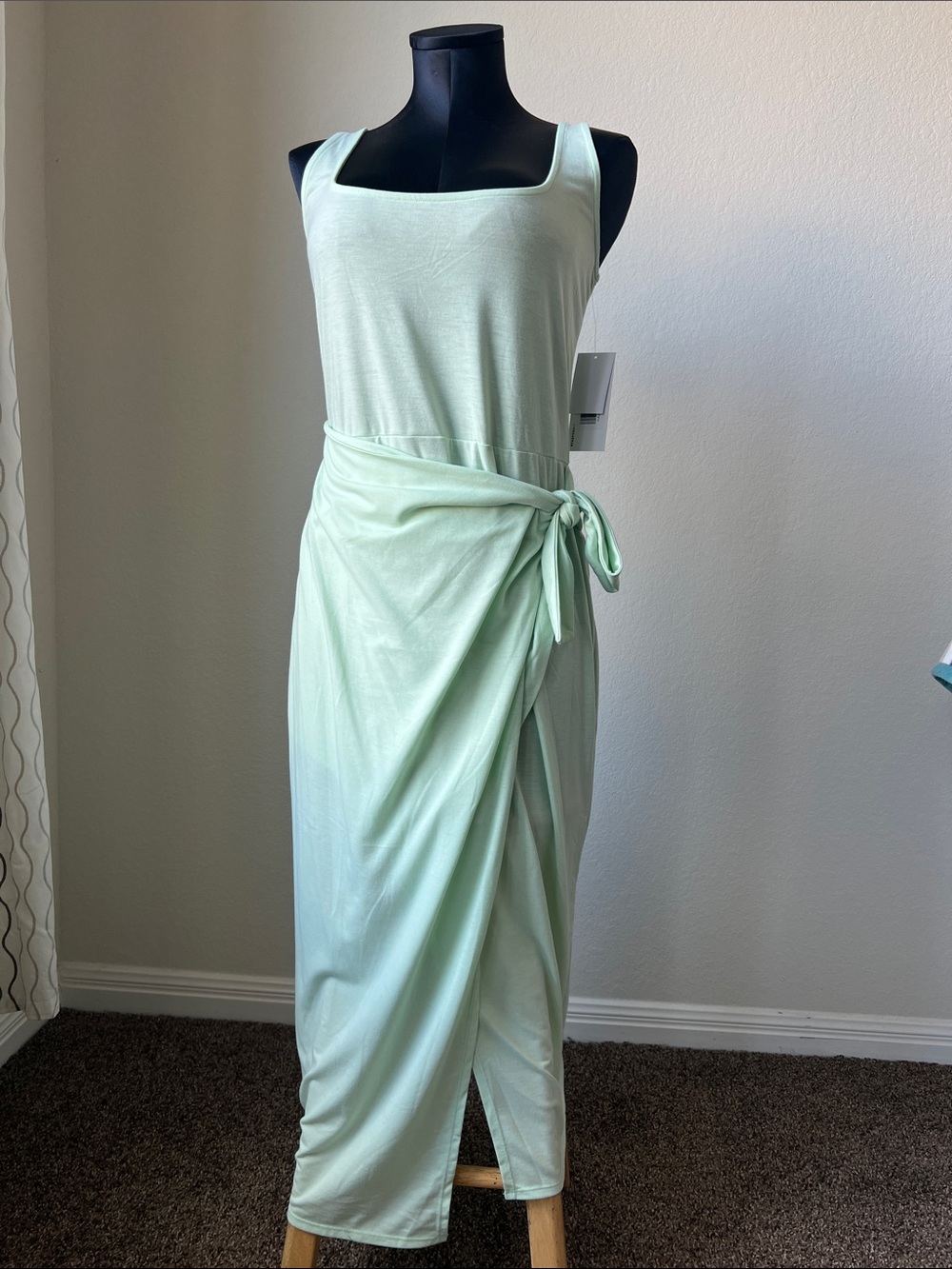 JustFab Mint Green Square Neck Maxi Dress with Side Tie